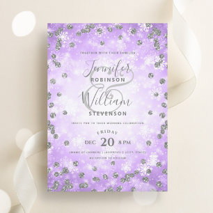 Feierliche Silber Lila Glitzer Winterhochzeit Einladung