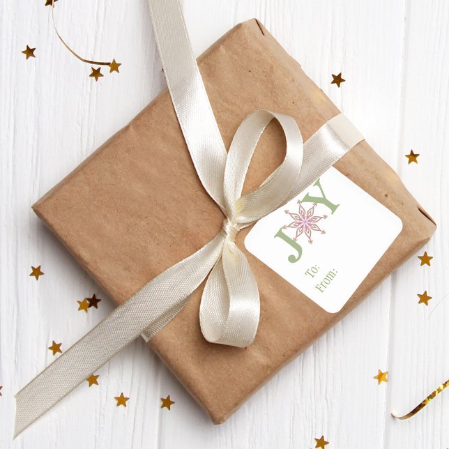 Feierliche Snowflake Freude an einem farbenfrohen  Quadratischer Aufkleber (Christmas Joy typography red and green snowflake design gift square sticker. )