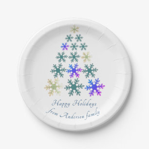 Feierliche Snowflake Weihnachtsbaum Familienurlaub Pappteller