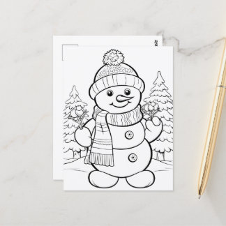 Feierliche Snowman-Kinder-Färbung Postkarte