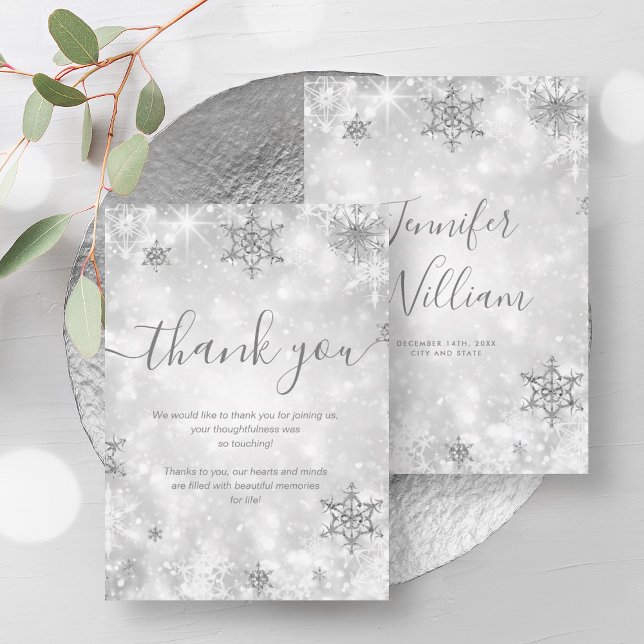 Feierliche Sparkle Silver Winter Hochzeit Vielen D Einladung (Festive Sparkle Silver Winter Wedding Thank You Invitation)