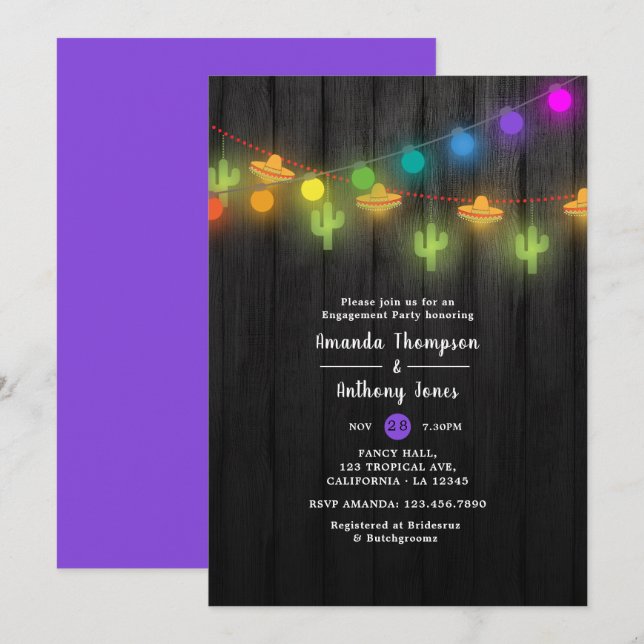 Feierliche Streichbeleuchtung Fiesta Engagement Pa Einladung (Vorne/Hinten)