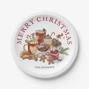 Feierliche süße Leckereien Frohe Weihnachtsgeschir Pappteller