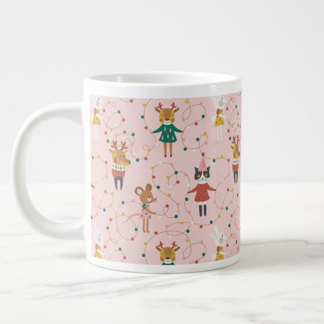 Feierliche Tierfreunde Weihnachtsmuster Jumbo-Tasse (Links)