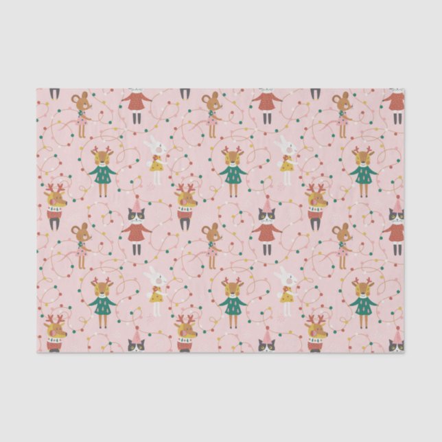 Feierliche Tierfreunde Weihnachtsmuster Seidenpapier (Vorderseite)