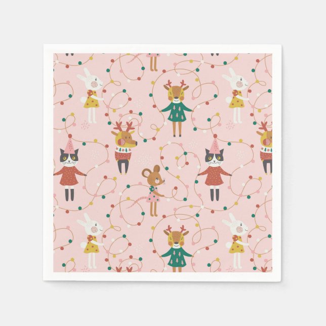 Feierliche Tierfreunde Weihnachtsmuster Serviette (Vorderseite)