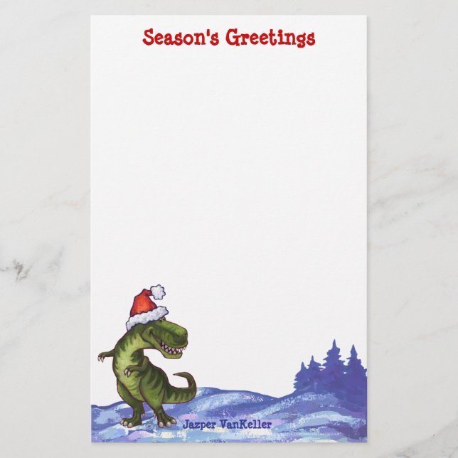 Feierliche TRex Dino Custom Season's Greetings Briefpapier (Vorderseite)