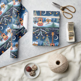 Feierliche Ukulele Musical Instrument Schnee Weihn Geschenkpapier