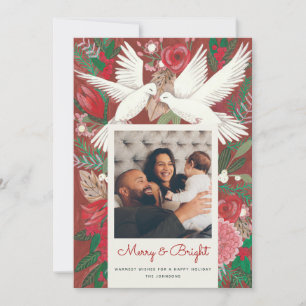 Feierliche Urlaubsvögel Rotes Foto Feiertagskarte