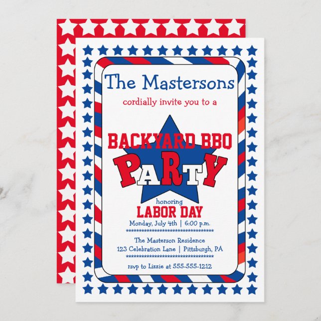 Feierliche US Flagge GRILLEN zum Patriotischen Arb Einladung (Vorne/Hinten)