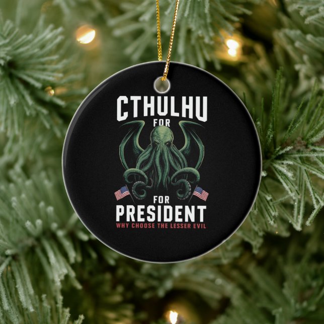 Feierliche Wahlen 2024 Cthulhu für den Präsidenten Keramik Ornament (Baum)