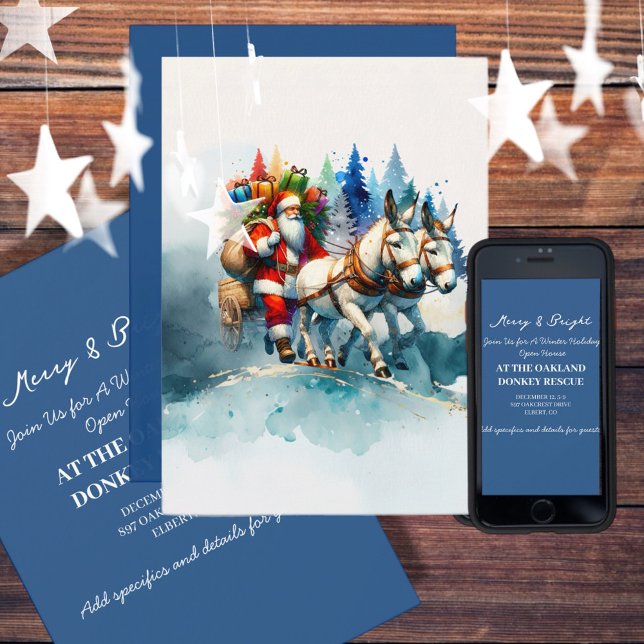 Feierliche Wasserfarbe Santa mit den Eseln Einladung (Enjoy this Festive Christmas design! Customize with your favorite holiday event or greeting. )