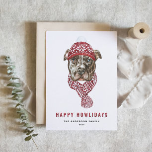 Feierliche Wasserfarben Pitbull Happy Howlidays Feiertagspostkarte