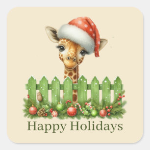 Feierliche Weihnachten hinzufügen Text Giraffe Quadratischer Aufkleber