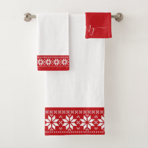 Feierliche Weihnachten in Rot-Weiß-Skandinavien-Mu Badhandtuch Set