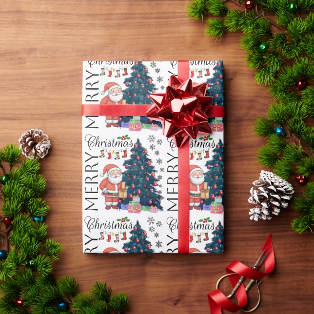 Feierliche Weihnachten mit Baum, Weihnachtsmann, G Geschenkpapier (Feiertagsgeschenk)
