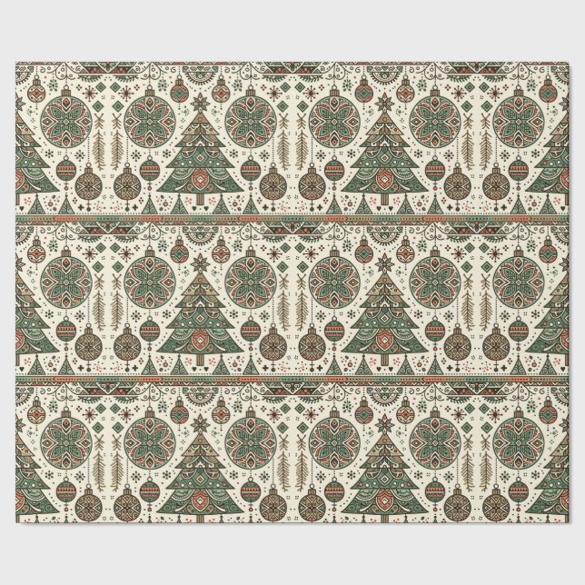 Feierliche Weihnachten Rot und Grün Geschenkpapier (Saum)