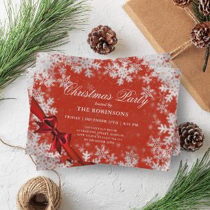 Feierliche Weihnachten Silber & Red Ribbon Rot Einladung