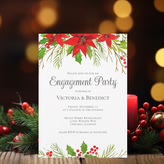 Feierliche Weihnachts-Poinsettia Engagement Party Einladung (Von Creator hochgeladen)
