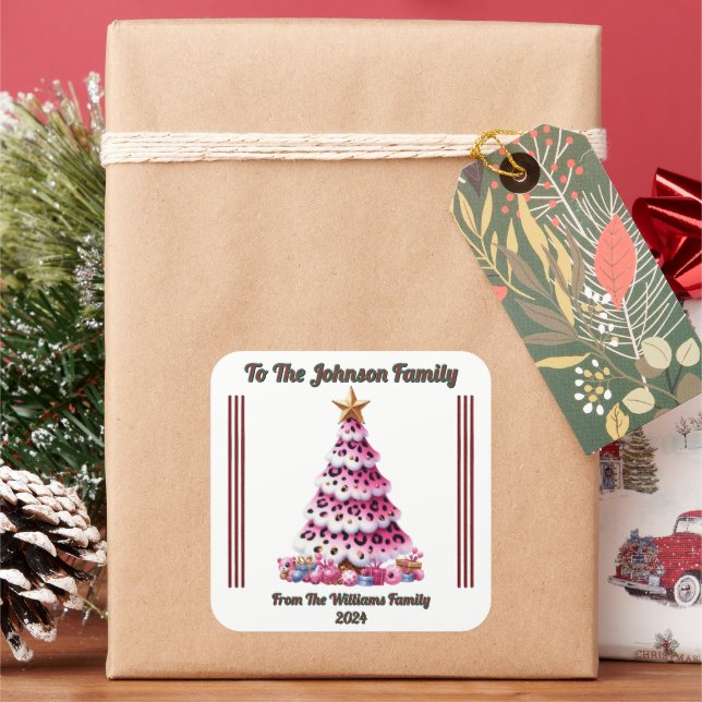 Feierliche Weihnachtsaufkleber für Geschenke Quadratischer Aufkleber (Feiertag)