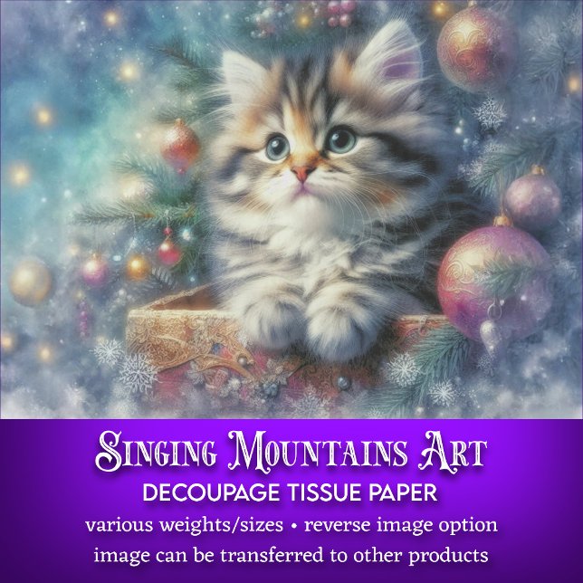 Feierliche Weihnachtsbaumkatze Dekoupage Seidenpapier (Von Creator hochgeladen)