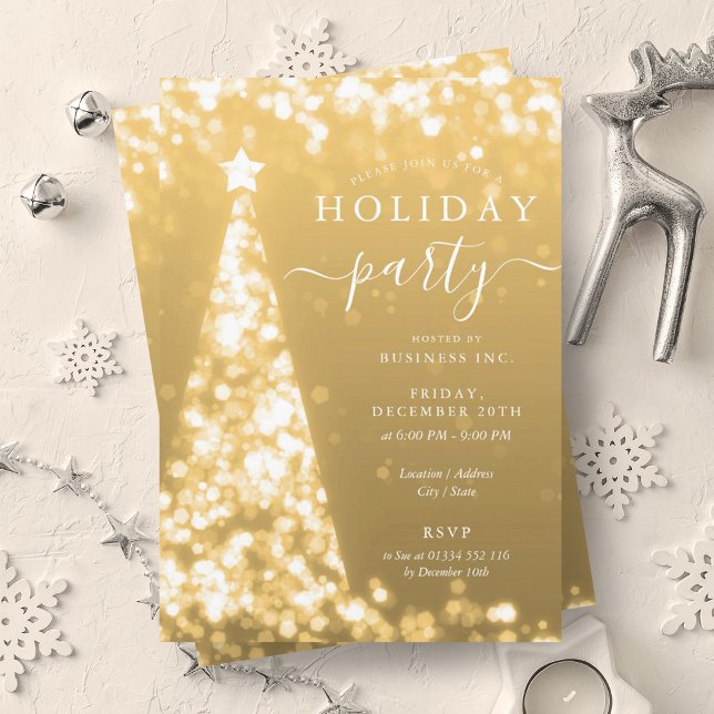Feierliche Weihnachtsfeier Einladung (Festive Gold Christmas Tree Company Holiday Party Invitation)