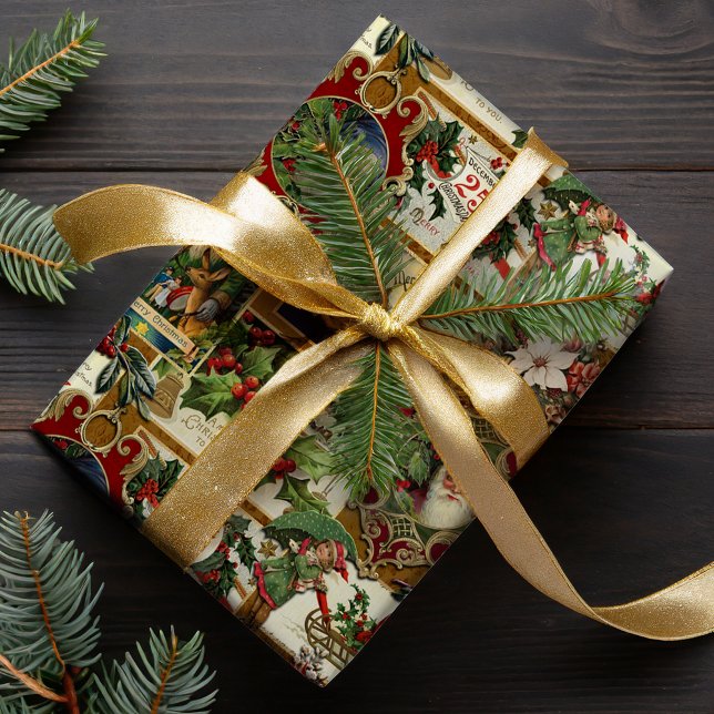 Feierliche Weihnachtsfeier Ephemera Collage-Gold Geschenkpapier (Von Creator hochgeladen)