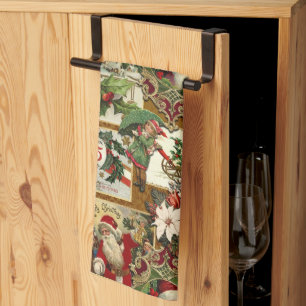 Feierliche Weihnachtsfeier Ephemera Collage-Gold Geschirrtuch