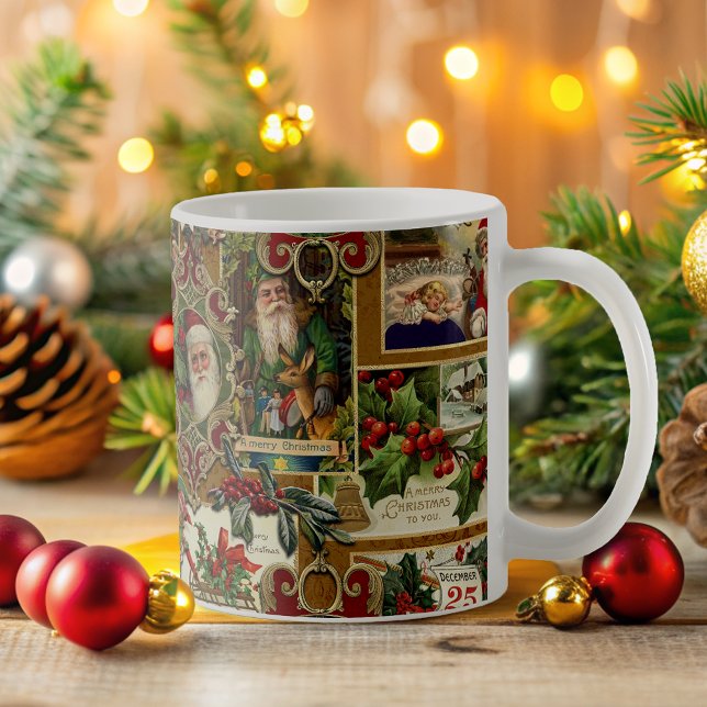 Feierliche Weihnachtsfeier Ephemera Collage-Gold Kaffeetasse (Von Creator hochgeladen)