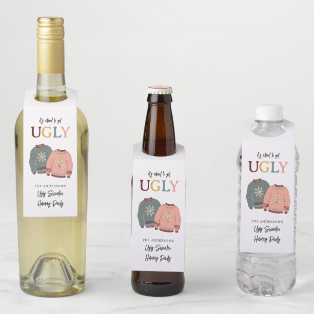 Feierliche Weihnachtsfeier im Ugly Sweater Flaschenanhänger (Beispiel)