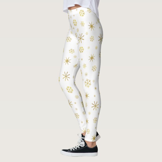 Feierliche Weihnachtsfeier mit weißem Goldschneefl Leggings (Links)