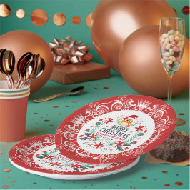 Feierliche Weihnachtsfeier und weiße Kronenrahmen Pappteller