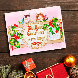 Feierliche Weihnachtsfeiertage Gruß Katzen Holly Postkarte