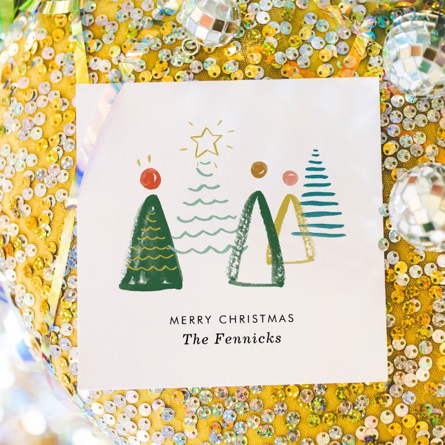 Feierliche Weihnachtsfeiertage im Wasser Serviette (Watercolor Christmas trees personalized Merry Christmas party napkins.)