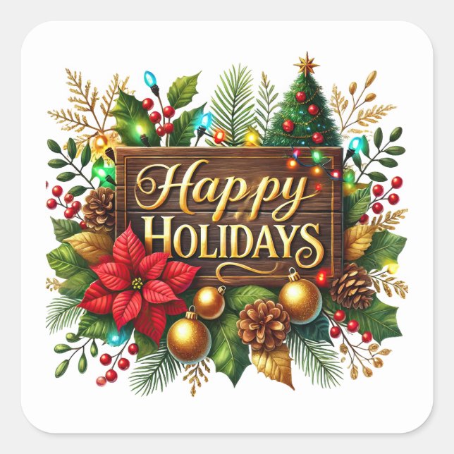Feierliche Weihnachtsfeiertage Quadratischer Aufkleber (Vorderseite)