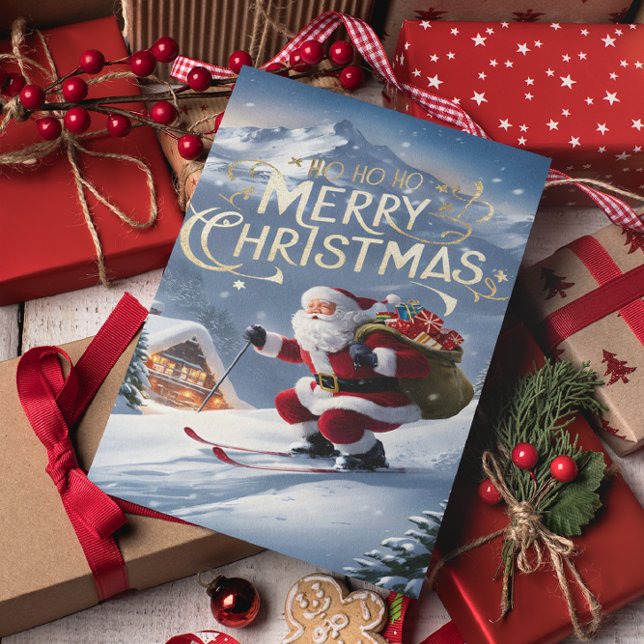 Feierliche Weihnachtsfeiertage Schneeabfahrt Postkarte (Von Creator hochgeladen)