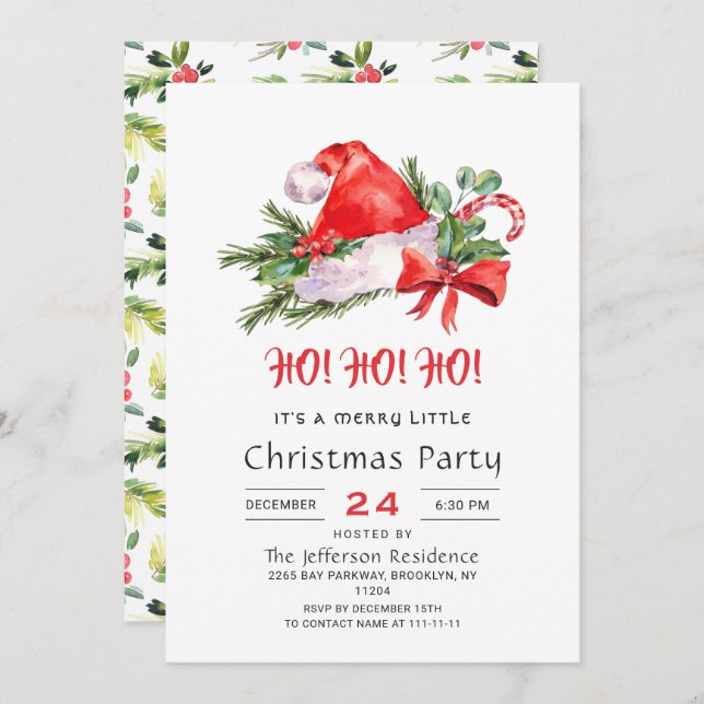 Feierliche Weihnachtsmannmütze Frohe Weihnachten K Einladung (Vorne/Hinten)
