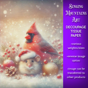 Feierliche Weihnachtsmaus und Vogelfreunde-Dekoupa Seidenpapier