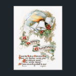 Feierliche Weihnachtszeit Text, Glocken und Holly Postkarte<br><div class="desc">Festliche Weihnachtsglocken,  heilig,  "Ein glückliches Weihnachten" auf Rollen,  mit heiligen und langköpfigen Gedicht. Zurück bietet ergänzende Grafiken und bearbeitbare Textfelder.</div>