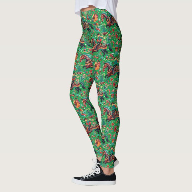 Feierliche Western Cowgirl Grün Weihnachten Leggings (Links)