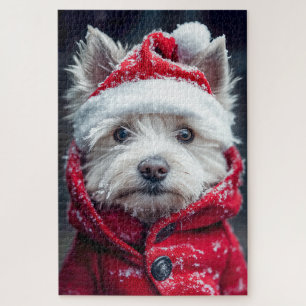Feierliche Westie im Schnee Puzzle