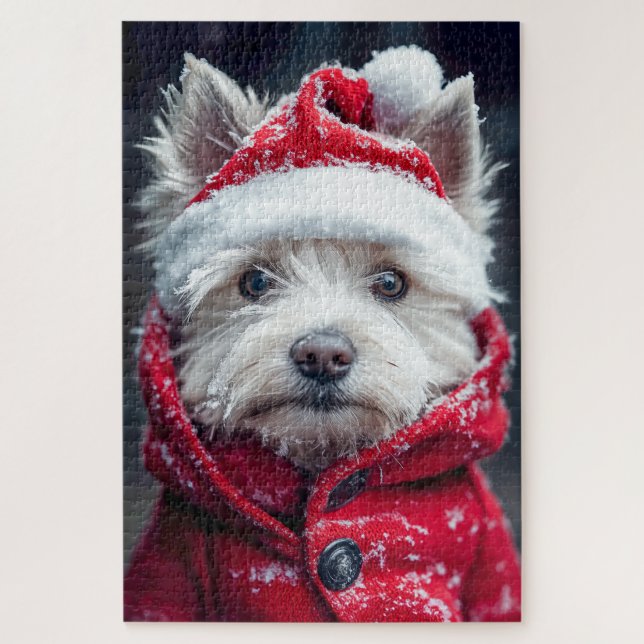 Feierliche Westie im Schnee Puzzle (Vertikal)