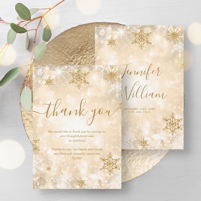 Feierliche Winterhochzeit mit Sparkle Gold - Danke Einladung (Festive Sparkle Gold Winter Wedding Thank You Card)