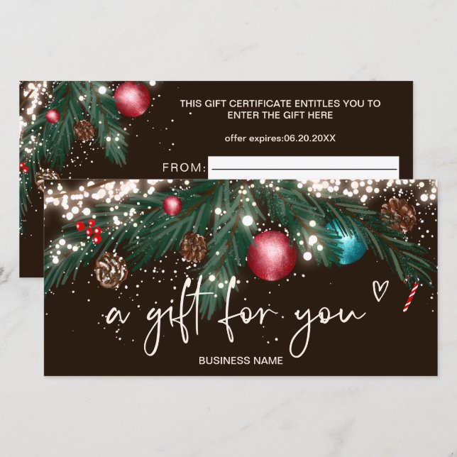 Feierliche Winterkränz-Logo Geschenkgutschein brau (Vorne/Hinten)