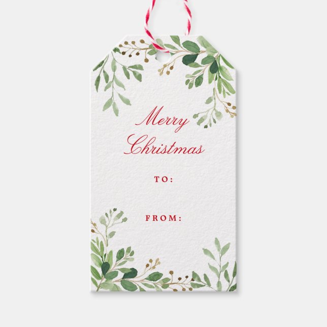 Feierliche Winterlandschaft Wasserfarben Foliage U Geschenkanhänger (Vorderseite)