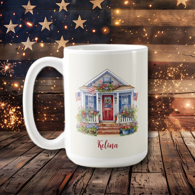 Feierlicher 4. Juli Personalisiertes Patriotisches Kaffeetasse (Festive 4th of July Personalized Patriotic Coffee Mug)
