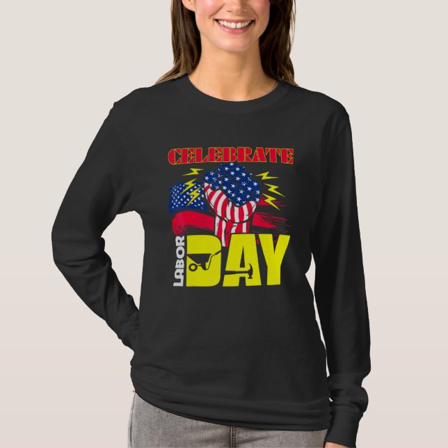 Feierlicher Arbeitstag Amerikanischer Flaggenarbei T-Shirt (Vorderseite)