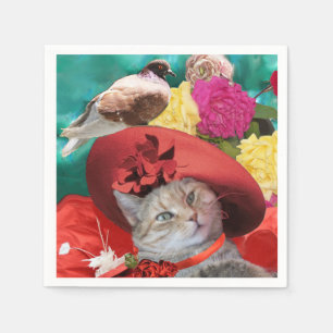 FEIERLICHER CAT-PRINZESTATUS, ROTER HAT MIT SCHWEI SERVIETTE