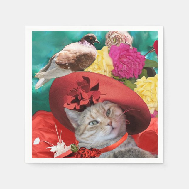 FEIERLICHER CAT-PRINZESTATUS, ROTER HAT MIT SCHWEI SERVIETTE (Vorderseite)