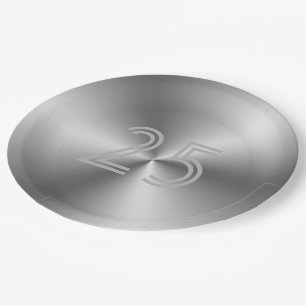 Feierlicher Chic Silver Gray 25-jähriges Bestehen Pappteller